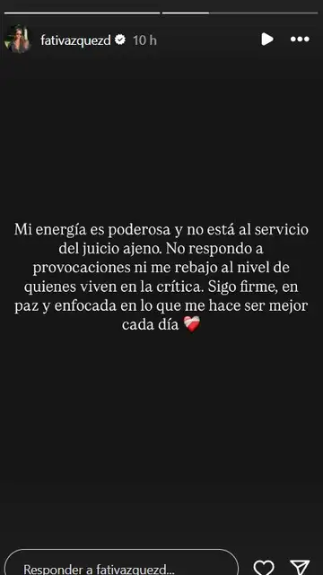 Stories de Fati Vázquez en su cuenta de Instagram Stories de Fati Vázquez en su cuenta de Instagram