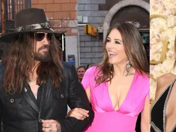 Elizabeth Hurley, Billy Ray Cyrus y Miley Cyrus Elizabeth Hurley, Billy Ray Cyrus y Miley Cyrus