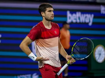 Carlos Alcaraz durante un partido ante Goffin en el Masters de Miami 2025 Carlos Alcaraz durante un partido ante Goffin en el Masters de Miami 2025