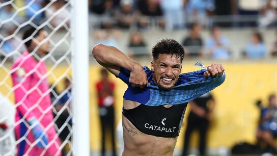Marcos Leonardo celebra el cuarto gol ante el Manchester City