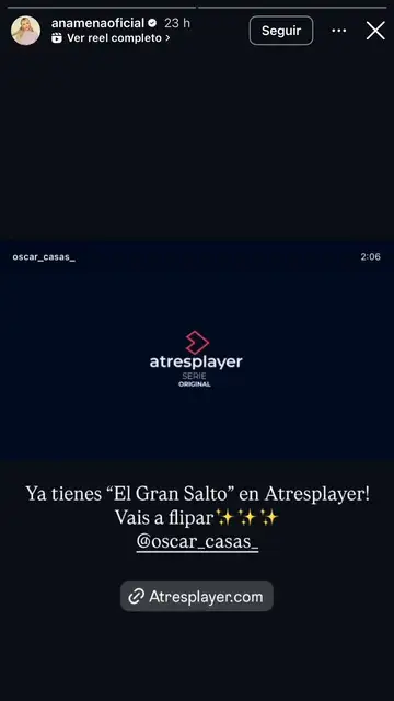 Ana Mena felicita a Óscar Casas por el estreno de El Gran Salto en Atresplayer Ana Mena felicita a Óscar Casas por el estreno de El Gran Salto en Atresplayer