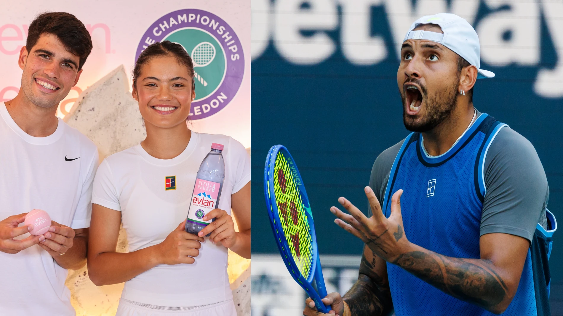 Alcaraz y Raducanu (izquierda) y Kyrgios (derecha) Alcaraz y Raducanu (izquierda) y Kyrgios (derecha)
