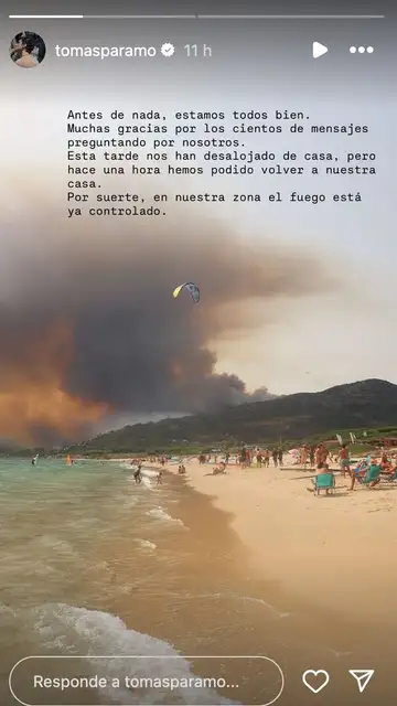 Tomás Páramo informa sobre el incendio de Tarifa a sus seguidores Tomás Páramo informa sobre el incendio de Tarifa a sus seguidores