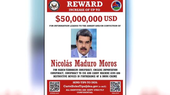 Estados Unidos ofrece 50 millones de d&oacute;lares de recompensa para el arresto de Nicol&aacute;s Maduro