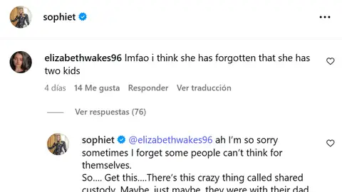 Comentario de Sophie Turner en Instagram Comentario de Sophie Turner en Instagram