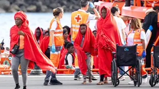 Imagen de archivo de unos migrantes rescatados en España Imagen de archivo de unos migrantes rescatados en España