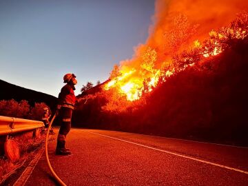 Imagen de un bombero de la Diputación de Alicante trabajando en el incendio de León