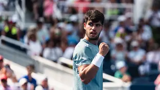 Carlos Alcaraz celebra un punto ante Rublev en Cincinnati Carlos Alcaraz celebra un punto ante Rublev en Cincinnati