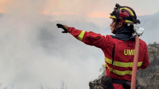 Efectivos de la UME realiza trabajos en el incendio forestal de Porto (Zamora)
