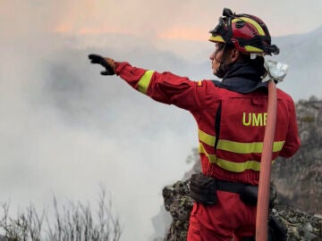 Efectivos de la UME realiza trabajos en el incendio forestal de Porto (Zamora)