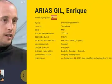 Captura de pantalla de la ficha de Enrique Arias publicada en la lista de 'los más buscados' de la Europol. Captura de pantalla de la ficha de Enrique Arias publicada en la lista de 'los más buscados' de la Europol.