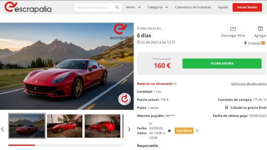 Captura de pantalla de la subasta