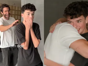 Jake Gyllenhaal sorprendiendo a Owen Cooper Jake Gyllenhaal sorprendiendo a Owen Cooper