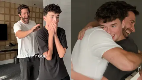 Jake Gyllenhaal sorprendiendo a Owen Cooper Jake Gyllenhaal sorprendiendo a Owen Cooper