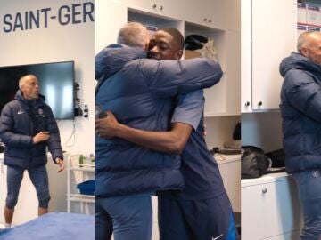 Luis Enrique, en el momento de abrazar a Dembélé tras la gala del Balón de Oro