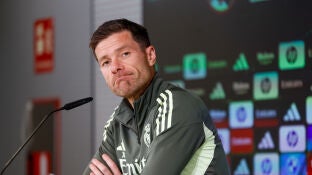 Xabi Alonso, en la rueda de prensa en Valdebebas