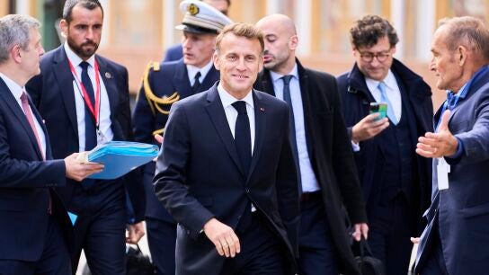 El presidente de Francia, Emmanuel Macron llega al Castillo de Christiansborg en Copenhague