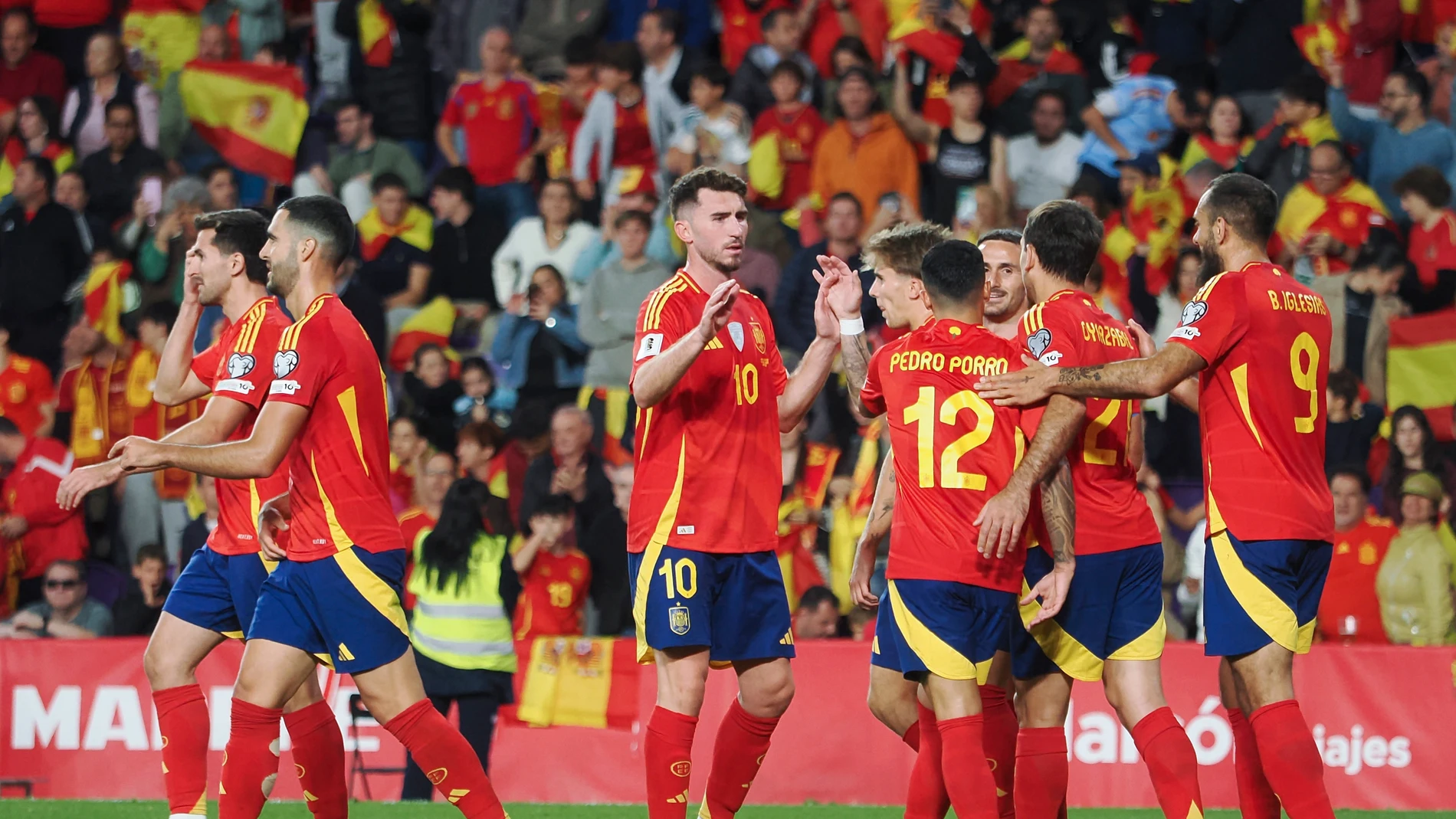 Los jugadores de España celebran un gol ante Bulgaria en Valladolid Los jugadores de España celebran un gol ante Bulgaria en Valladolid