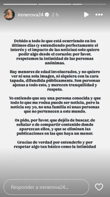 Irene Rosales lanza un comunicado Irene Rosales lanza un comunicado