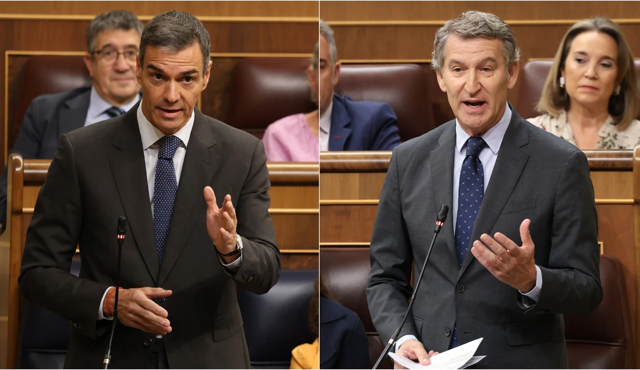 Pedro Sánchez y Alberto Núñez Feijóo durante una sesión de control al Gobierno, en el Congreso, a 15 de octubre de 2025