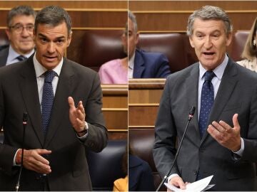 Pedro Sánchez y Alberto Núñez Feijóo durante una sesión de control al Gobierno, en el Congreso, a 15 de octubre de 2025