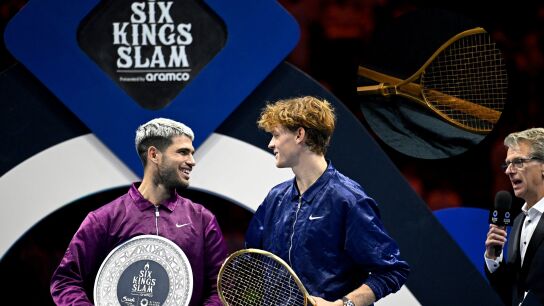 Alcaraz y Sinner tras la final del Six Kings Slam 2025