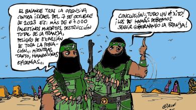 Balance del conflicto israelí-palestino por parte de Hamás, en la viñeta gráfica de Alfredo Boto-Hervás 