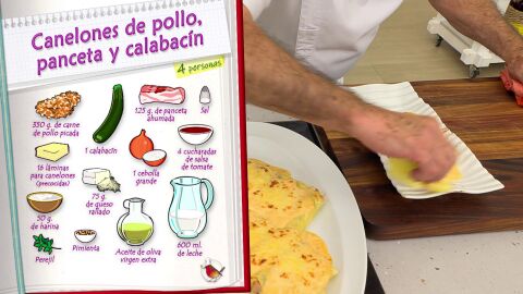 Ingredientes Canelones de pollo, panceta y calabacín