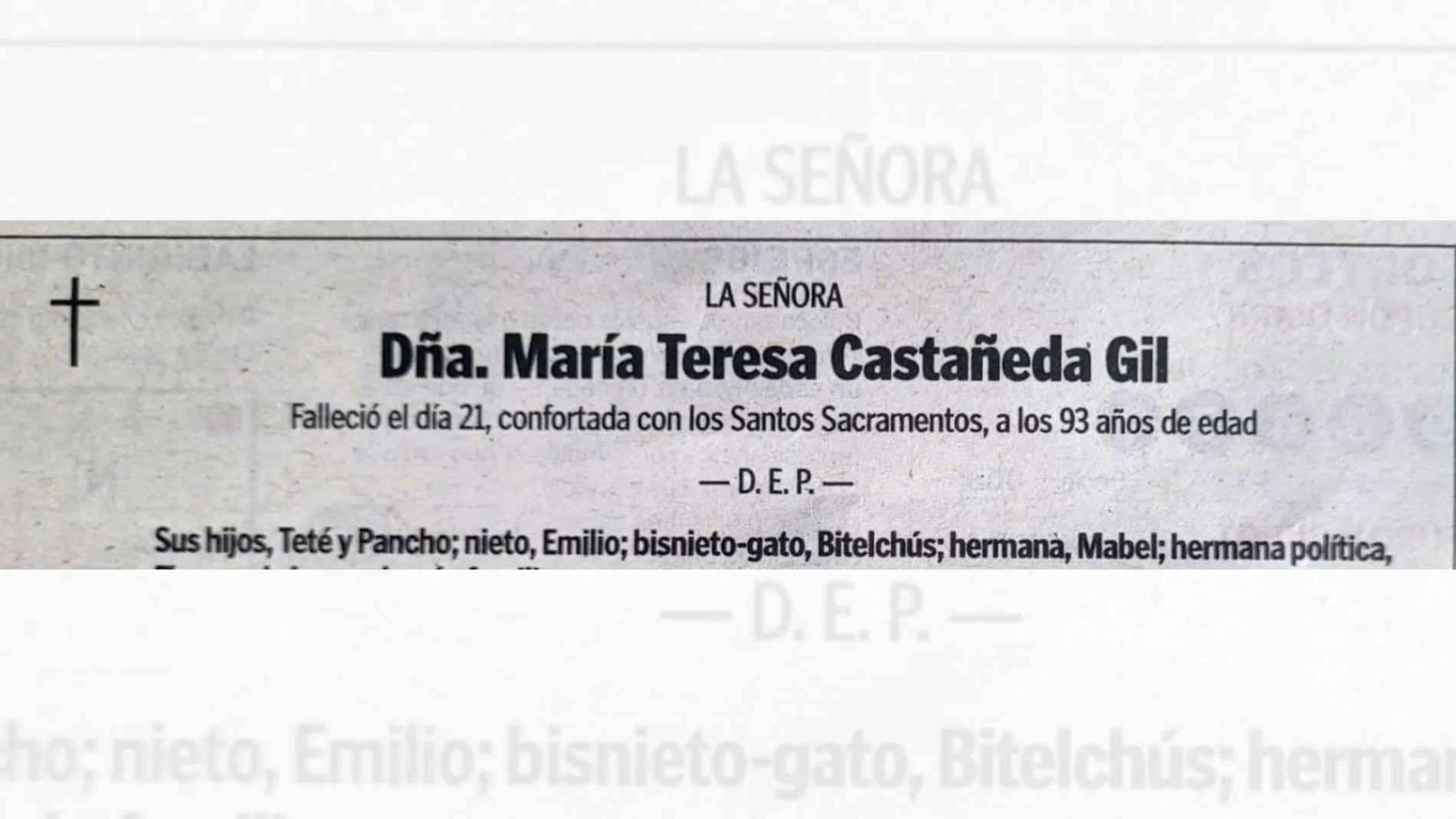 Imagen de la esquela de María Teresa Castañeda Gil Imagen de la esquela de María Teresa Castañeda Gil