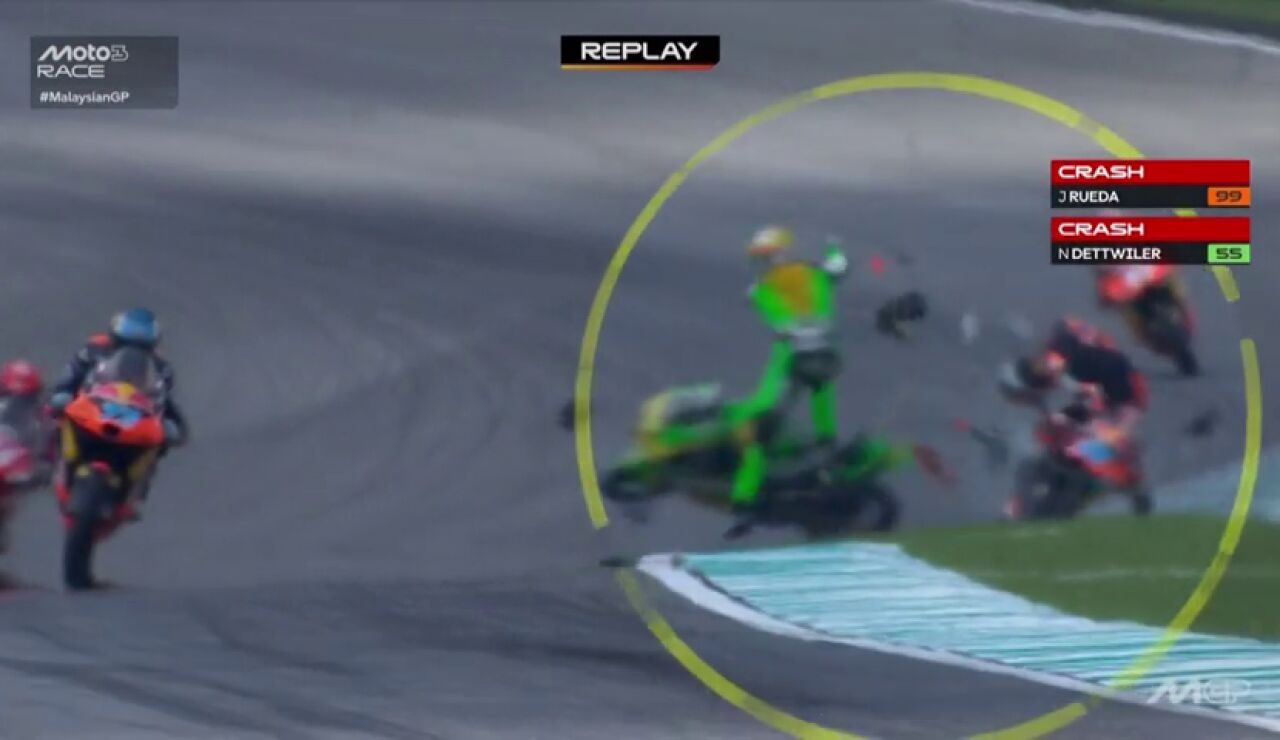 Escalofriante accidente en Moto 3: &iexcl;el espa&ntilde;ol Rueda choc&oacute; de frente contra Dettwiler!
