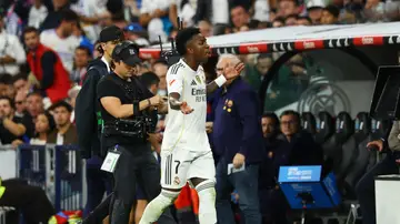 Vinícius, en el momento de su cambio en el Clásico Vinícius, en el momento de su cambio en el Clásico