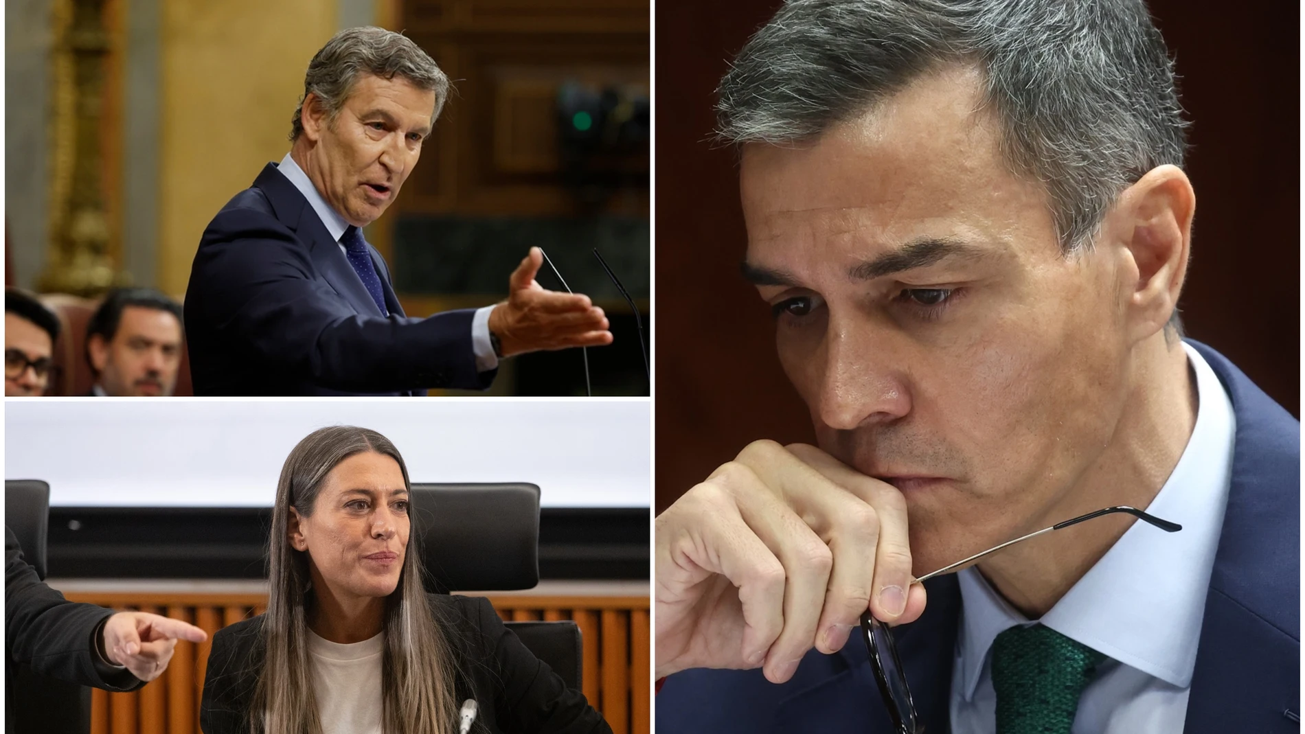 Núñez Feijóo, Miriam Nogueras y Pedro Sánchez Núñez Feijóo, Miriam Nogueras y Pedro Sánchez