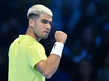 Carlos Alcaraz durante su debut en las ATP Finals 2025 Carlos Alcaraz durante su debut en las ATP Finals 2025