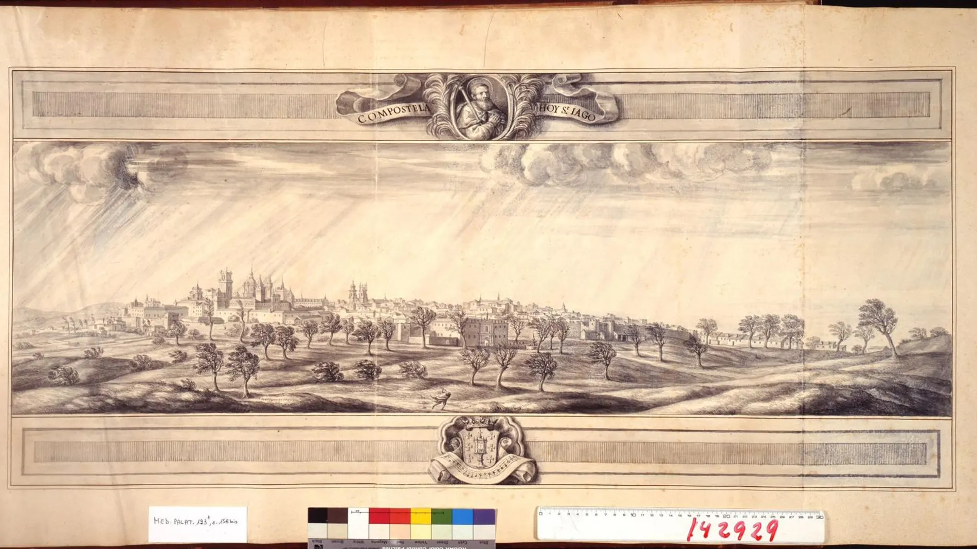 Ejemplo de vista española realizada por Pier Maria Baldi: panorámica de Santiago de Compostela. Ejemplo de vista española realizada por Pier Maria Baldi: panorámica de Santiago de Compostela.