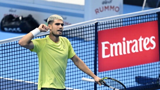 Carlos Alcaraz celebra un punto ante Fritz en las Nitto ATP Finals