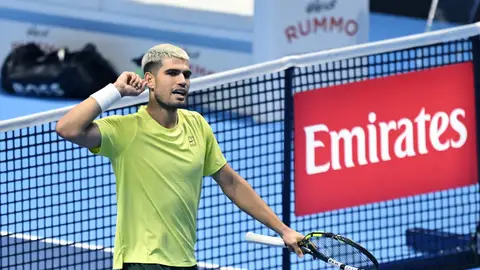 Carlos Alcaraz celebra un punto ante Fritz en las Nitto ATP Finals Carlos Alcaraz celebra un punto ante Fritz en las Nitto ATP Finals