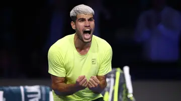 Carlos Alcaraz celebra la victoria ante Musetti Carlos Alcaraz celebra la victoria ante Musetti