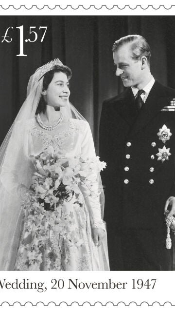 Sello conmemorativo de la boda de Isabel II y Felipe de Edimburgo