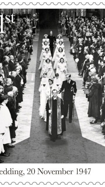 Sello conmemorativo de la boda de Isabel II y Felipe de Edimburgo