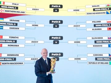El presidente de la FIFA, Gianni Infantino, durante el sorteo de la repesca para el Mundial de 2026