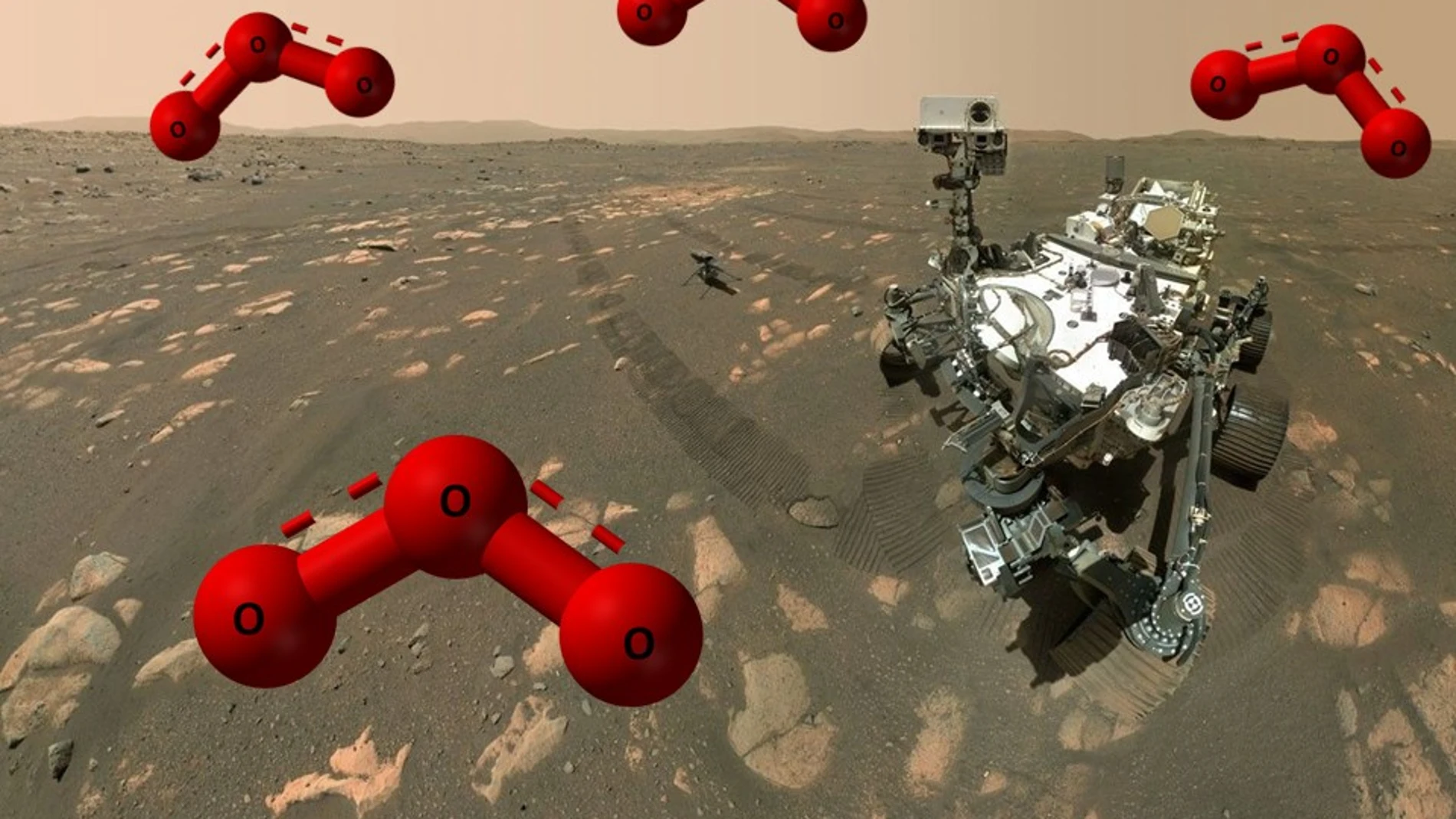 Imagen del róver Perseverance de la NASA en Marte, en la que se han incluido moléculas de ozono. Imagen del róver Perseverance de la NASA en Marte, en la que se han incluido moléculas de ozono.