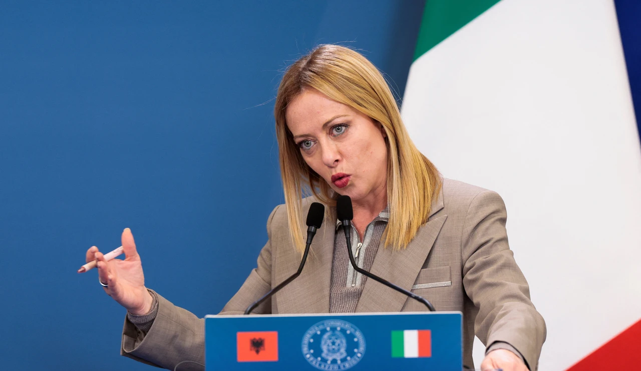 La primera ministra italiana, Giorgia Meloni, durante una conferencia de prensa con el primer ministro albanés en Roma, Italia, el 13 de noviembre de 2025