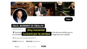 La cuenta de Ábalos de 'X', dirigida desde la cárcel: cambia el nombre de usuario y defiende su inocencia La cuenta de Ábalos de 'X', dirigida desde la cárcel: cambia el nombre de usuario y defiende su inocencia