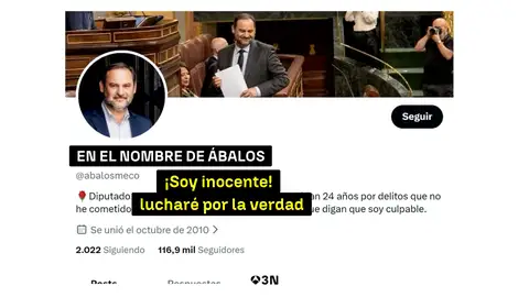 La cuenta de Ábalos de 'X', dirigida desde la cárcel: cambia el nombre de usuario y defiende su inocencia La cuenta de Ábalos de 'X', dirigida desde la cárcel: cambia el nombre de usuario y defiende su inocencia