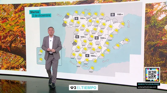 El tiempo del martes 2 de diciembre Roberto Brasero avisa de la llegada de un carrusel de frentes a la Península: "Lluvia y nieve"