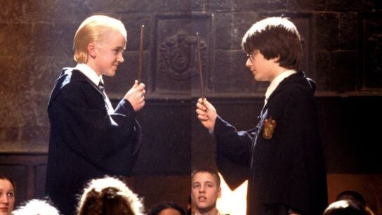Tom Felton y Daniel Radcliffe en Harry Potter como Draco Malfoy y Harry Potter