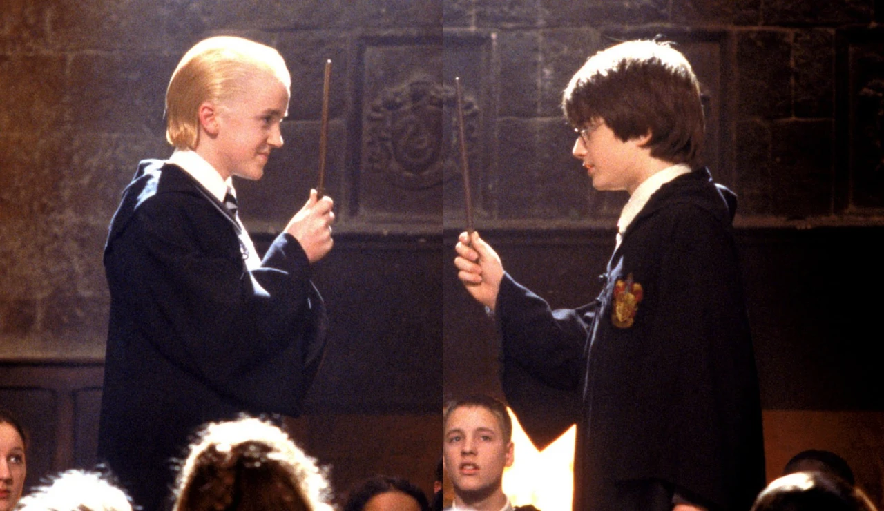 Tom Felton y Daniel Radcliffe en Harry Potter como Draco Malfoy y Harry Potter