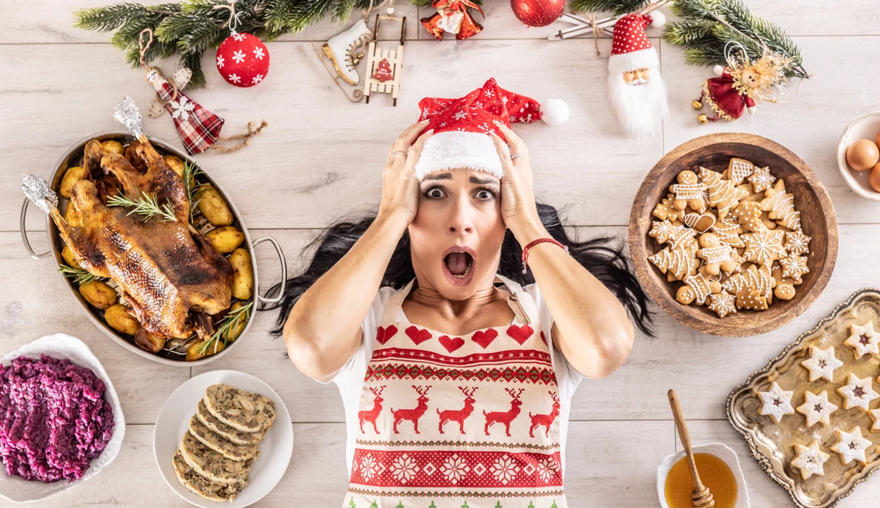Mujer estresada por la Navidad