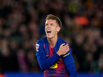 Dani Olmo se duele tras su gol al Atlético