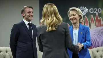 Emmanuel Macron, Giorgia Meloni, Ursula Von der Leyen Emmanuel Macron, Giorgia Meloni, Ursula Von der Leyen